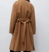 Pull & Bear Kemerli Kaşe Uzun Kaban thumbnail 3