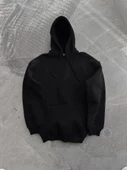 Kapşonlu Üç İplik Penye Basic SweatShirt - Siyah thumbnail 2