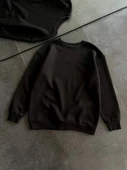 Kışlık Bisiklet Yaka Üç İplik Basic SweatShirt - Siyah thumbnail 4