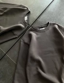 Kışlık Bisiklet Yaka Üç İplik Basic SweatShirt - Füme thumbnail 2