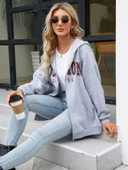 Unisex Bej Boston Baskı Kapüşonlu Hırka thumbnail 6