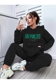 Kadın Happiness Baskılı Oversize Kapüşonlu Takım thumbnail 2