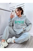 Kadın Happiness Baskılı Oversize Kapüşonlu Takım thumbnail 5