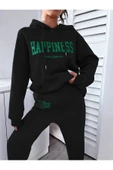 Kadın Happiness Baskılı Oversize Kapüşonlu Takım thumbnail 1
