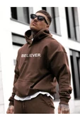 Erkek Believer Baskılı Oversize Kapşonlu Sweatshirt thumbnail 5
