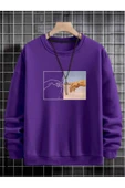 Erkek El Baskı Bisiklet Yaka Sweatshirt thumbnail 6