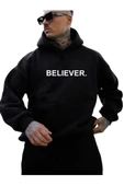 Erkek Believer Baskılı Oversize Kapşonlu Sweatshirt thumbnail 2