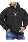 Erkek Geyik Baskı Kapüşonlu Sweatshirt thumbnail 3