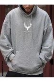 Erkek Geyik Baskı Kapüşonlu Sweatshirt thumbnail 8