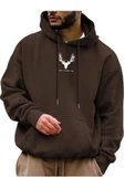 Erkek Geyik Baskı Kapüşonlu Sweatshirt thumbnail 2