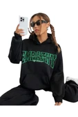 Kadın Siyah Empathy Baskı Kapüşonlu Sweatshirt thumbnail 1