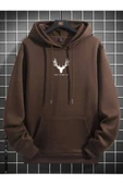 Erkek Geyik Baskı Kapüşonlu Sweatshirt thumbnail 4