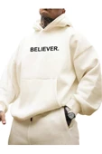 Erkek Believer Baskılı Oversize Kapşonlu Sweatshirt thumbnail 4