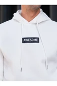 Erkek Awesome Baskılı Oversize Kapşonlu Sweatshirt thumbnail 9