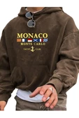 Erkek Monaco Baskılı Oversize Kapşonlu Sweatshirt thumbnail 3