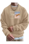 Erkek El Baskı Bisiklet Yaka Sweatshirt thumbnail 1