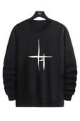 Unisex Çizgi Baskı Bisikletyaka Sweatshirt thumbnail 3