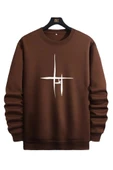 Unisex Çizgi Baskı Bisikletyaka Sweatshirt thumbnail 1