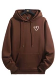 Unisex Kalp Baskılı Oversize Kapüşonlu Sweatshirt thumbnail 1