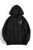 Unisex Kalp Baskılı Oversize Kapüşonlu Sweatshirt thumbnail 8
