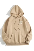 Unisex Kalp Baskılı Oversize Kapüşonlu Sweatshirt thumbnail 11