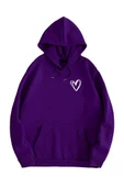 Unisex Kalp Baskılı Oversize Kapüşonlu Sweatshirt thumbnail 2