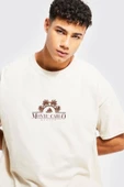 Erkek Bej Monte Carlo Baskılı Oversize Tshirt thumbnail 3
