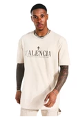 Erkek Bej Valencia Baskılı Oversize Tshirt thumbnail 1