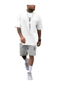 Erkek Dikey Baskılı T-Shirt Şort thumbnail 2