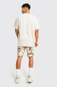 Erkek Bej Monte Carlo Baskılı Oversize Tshirt thumbnail 2