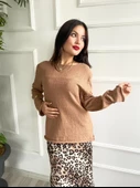 Kadın Açık Yaka Uzun Kol Triko Camel thumbnail 4
