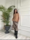 Kadın Açık Yaka Uzun Kol Triko Camel thumbnail 6