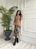Kadın Açık Yaka Uzun Kol Triko Camel thumbnail 1