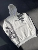 Uzun Kol Kapşonlu Baskılı SweatShirt - Beyaz thumbnail 3