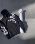 Uzun Kol Kapşonlu Baskılı SweatShirt - Siyah thumbnail 2