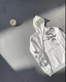 Uzun Kol Kapşonlu Baskılı SweatShirt - Beyaz thumbnail 4