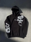 Uzun Kol Kapşonlu Baskılı SweatShirt - Siyah thumbnail 1