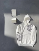 Uzun Kol Kapşonlu Baskılı SweatShirt - Beyaz thumbnail 2