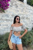 Omuzdan Baglamalı Crop Bluz thumbnail 1