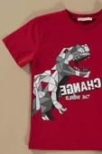 Dinozor Baskılı Kırmızı Alt Üst Şort Takım thumbnail 2