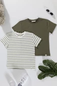 2'li Cizgili Yeşil Beyaz Tshirt thumbnail 1
