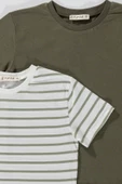 2'li Cizgili Yeşil Beyaz Tshirt thumbnail 2