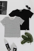 2'li Cizgili Siyah Beyaz Tshirt thumbnail 1