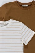 2'li Cizgili Taş Beyaz Tshirt thumbnail 2