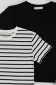 2'li Cizgili Siyah Beyaz Tshirt thumbnail 2