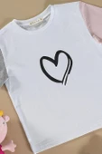 Kalp Baskılı Gri Tshirt Şort Takım thumbnail 2