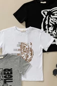 3'lü Kaplan Baskılı Siyah Beyaz Gri Tshirt thumbnail 2
