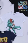 3'lü Dinazor Baskılı Siyah Lacivert Beyaz Tshirt thumbnail 2
