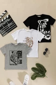 3'lü Kaplan Baskılı Siyah Beyaz Gri Tshirt thumbnail 1