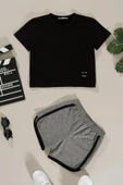 Emoji Detaylı Siyah Alt Üst Şort Takım thumbnail 1